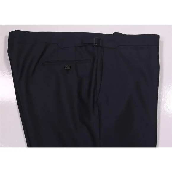 Custom Made Recent Solid Navy Blue Flat Frt Wool Dress Pants Side Buckles 40x31 - Picture 2 of 6